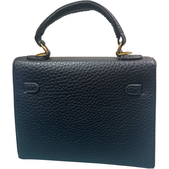 Black Kelly Textured Designer Turnlock Shoulder Crossbody Bag - Picture 10 of 13